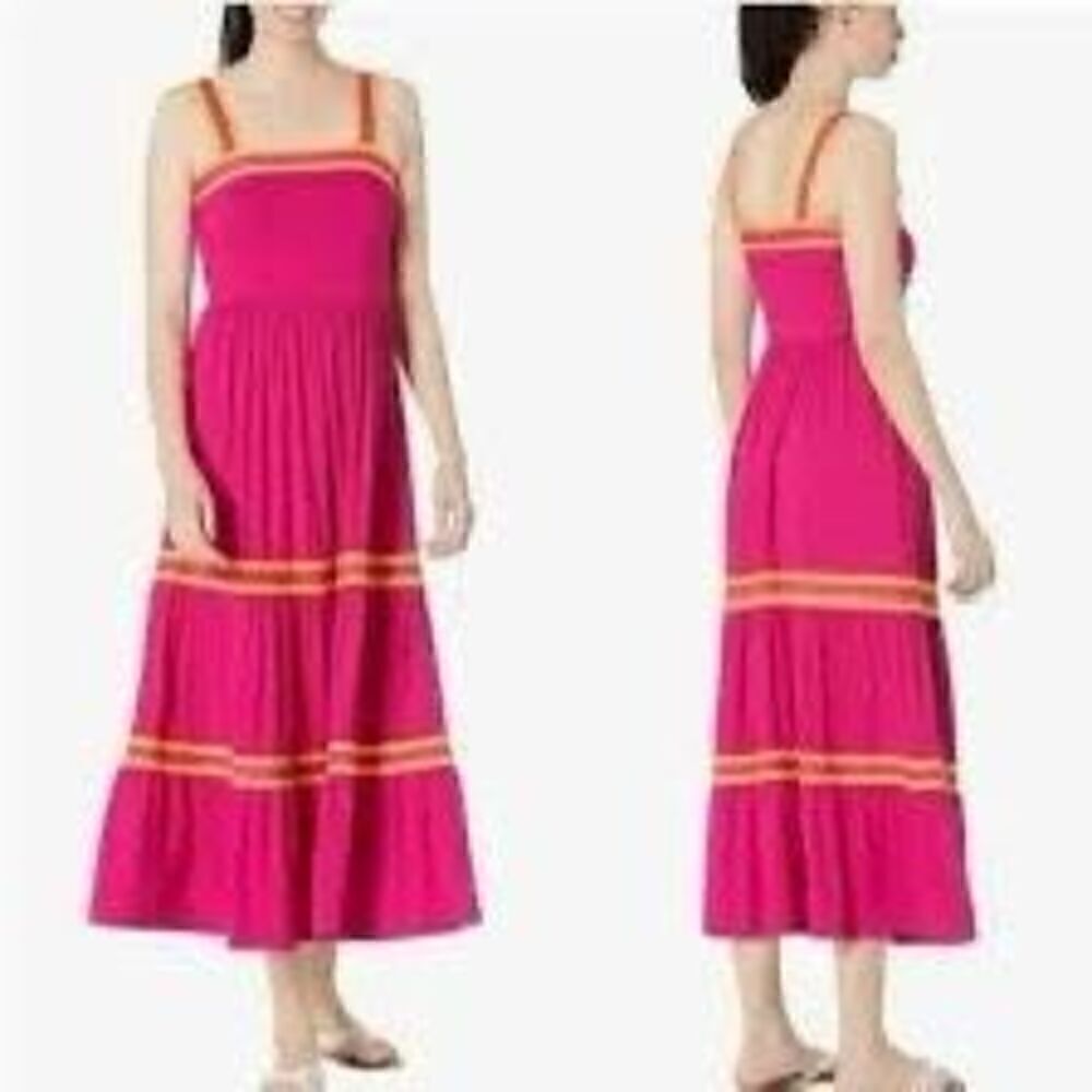 Ted Baker London Women’s Size 4 Norabel Tiered Midi Sun Dress Pink Striped NWT